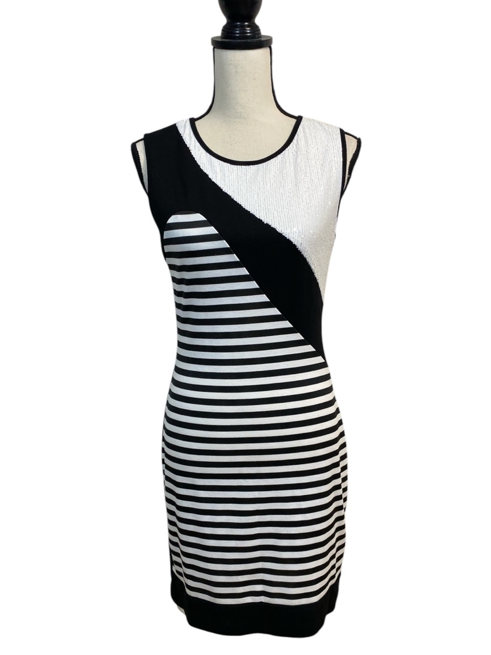 Cartise Sleeveless Knit and Sequin Stripe Sheath Dress 2